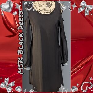MSK Cold Shoulder Midi Dress Sheer Sleeves w Rhinestones on wrist